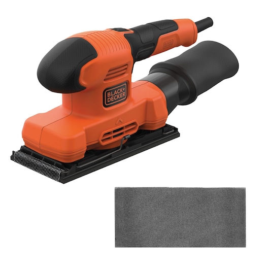 The BLACK+DECKER® 150W 1/3 Sheet Finishing Sander with included sanding sheet.
